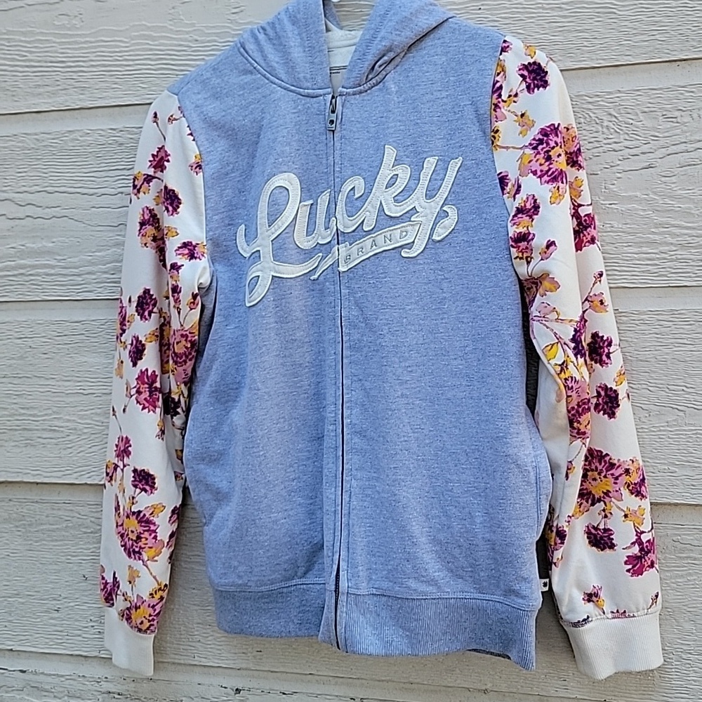 Lucky Brand girl sweater size L (14/16) color grey floral